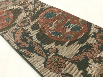 平和屋着物◎六通柄袋帯　花丸文　金糸　正絹　逸品　AABH5411uk