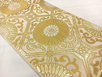平和屋着物◎六通柄　本袋帯　唐織　蜀江花文　金糸　正絹　逸品　AABH5403uk