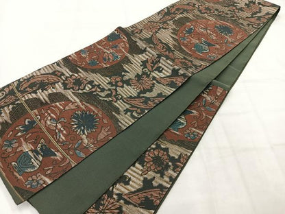 平和屋着物◎六通柄袋帯　花丸文　金糸　正絹　逸品　AABH5411uk