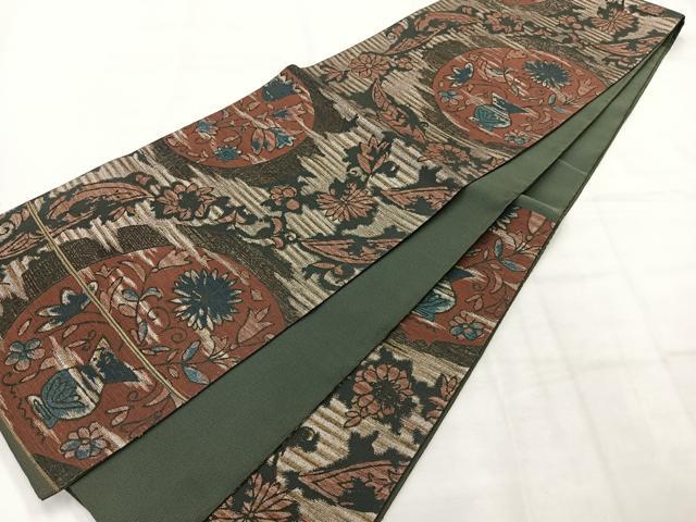 平和屋着物◎六通柄袋帯　花丸文　金糸　正絹　逸品　AABH5411uk