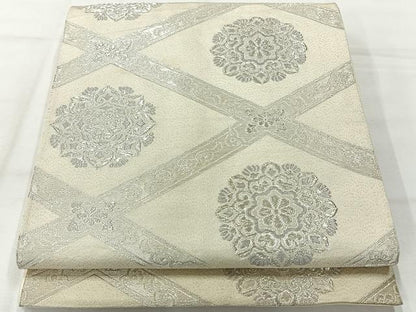 平和屋着物◎六通柄袋帯　唐織　花菱文　銀糸　正絹　逸品　AABH5431uk