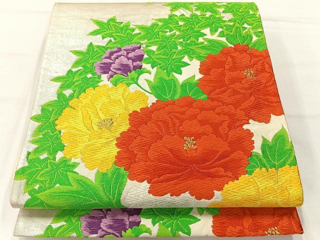 平和屋着物◎六通柄袋帯 唐織 草花文 金銀糸 正絹 逸品 AABH5430uk
