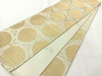 平和屋着物◎六通柄袋帯　双鳥丸文　金糸　正絹　逸品　AABH2432uk