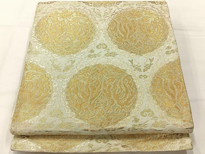 平和屋着物◎六通柄袋帯　双鳥丸文　金糸　正絹　逸品　AABH2432uk