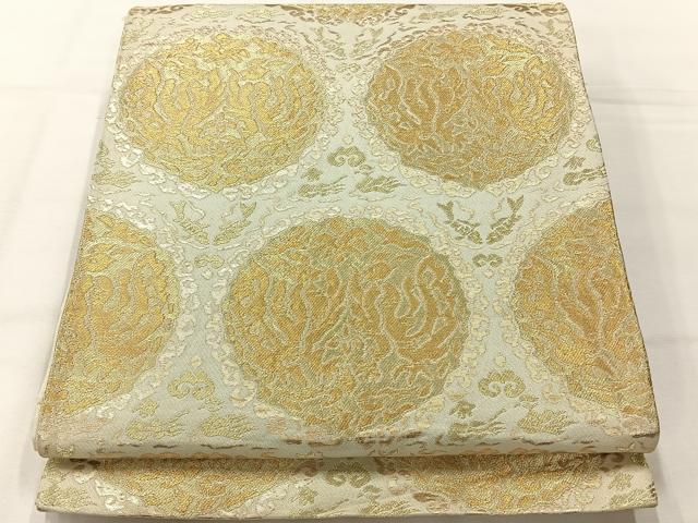平和屋着物◎六通柄袋帯　双鳥丸文　金糸　正絹　逸品　AABH2432uk