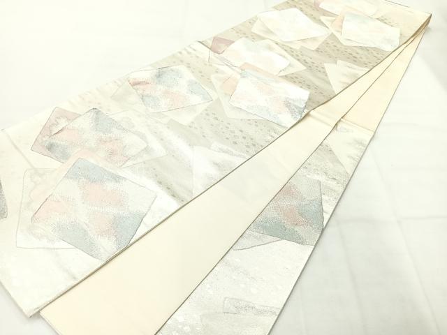 平和屋着物◎六通柄袋帯　色紙重ね　銀糸　正絹　逸品　AABH5438uk