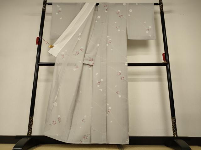 平和屋着物＊夏物 小紋 紗 草花文 洗える着物 AABH3946jd
