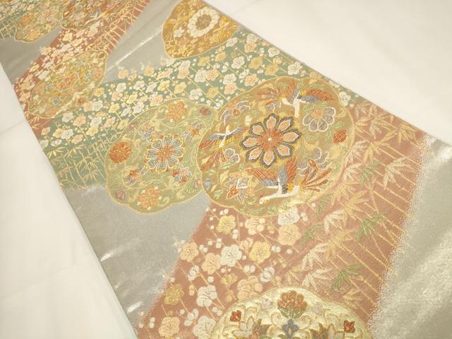 平和屋着物▼六通柄袋帯　瑞祥　花鳥丸文　金銀糸　正絹　逸品　AABH1622wj