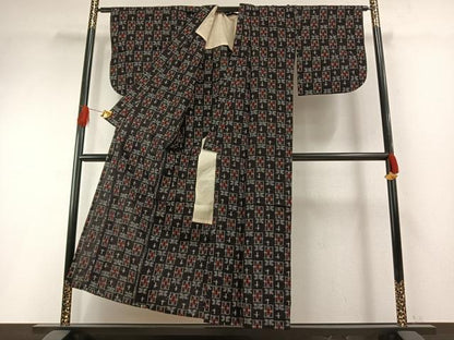 平和屋着物●久留米絣　単衣　遠州椿　綿　逸品　AABH4647fy