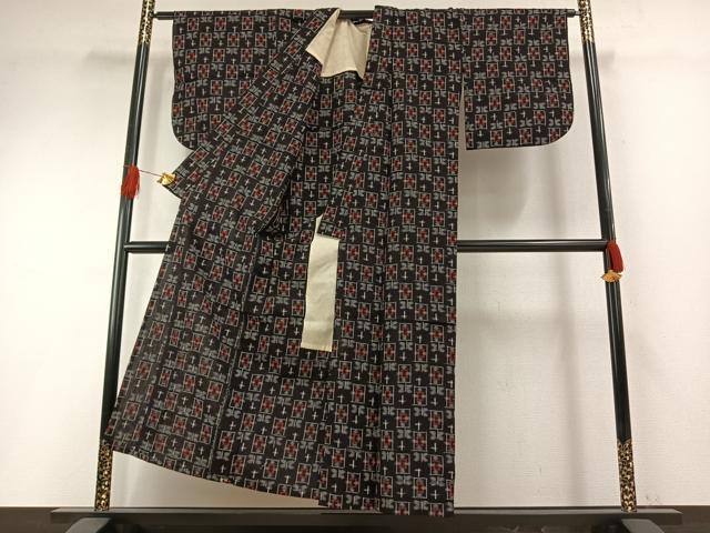 平和屋着物●久留米絣　単衣　遠州椿　綿　逸品　AABH4647fy