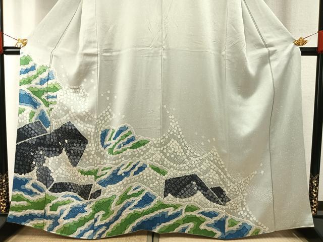 平和屋着物●訪問着　立波文　正絹　逸品　AABH0916fy