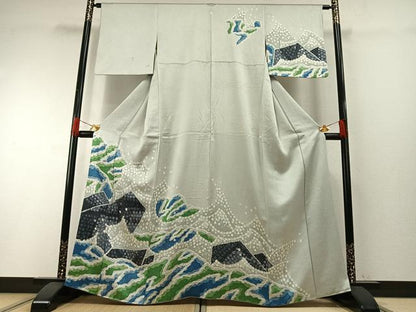 平和屋着物●訪問着　立波文　正絹　逸品　AABH0916fy