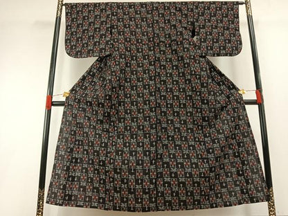 平和屋着物●久留米絣　単衣　遠州椿　綿　逸品　AABH4647fy