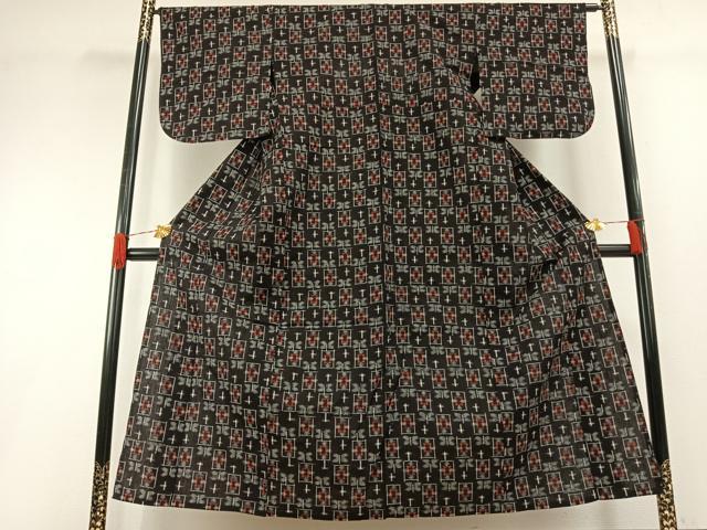平和屋着物●久留米絣　単衣　遠州椿　綿　逸品　AABH4647fy