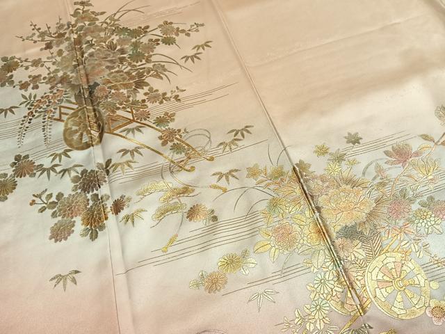 平和屋着物●金彩友禅　卓越技能者・名工・和田光正　訪問着　風景花文　暈し染め　金銀彩　正絹　逸品　AABG4764fy 平和屋本店○極上 金彩友禅 卓越技能者・名工・和田光正 訪問着 舞桜