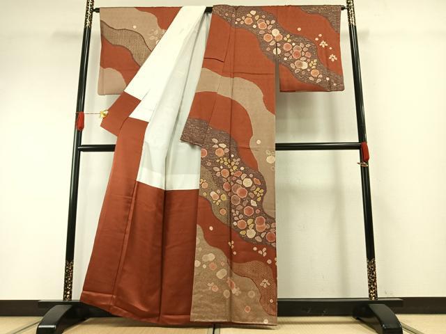 平和屋着物○訪問着 絞り 道長花文 金彩 正絹 逸品 AABH4649fy
