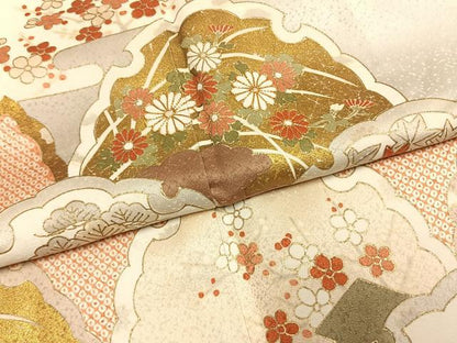 平和屋着物●訪問着　友禅　駒刺繍　雪輪花文　金彩　正絹　逸品　AABH0920fy