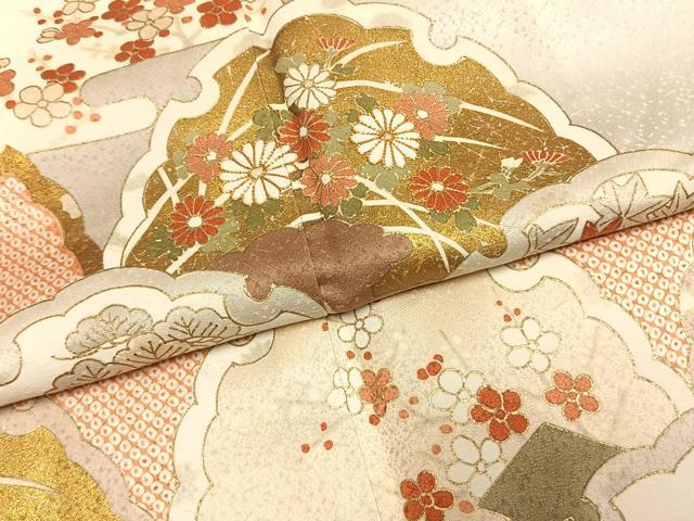 平和屋着物●訪問着　友禅　駒刺繍　雪輪花文　金彩　正絹　逸品　AABH0920fy