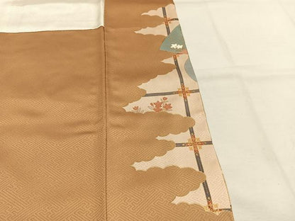平和屋着物●豪華色留袖　作家物　龍谷　扇面花鳥文　金彩　正絹　逸品　AABH4652fy