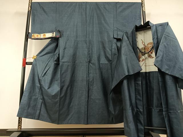 平和屋着物●男性　本場大島紬　アンサンブル　手織　120亀甲　総詰め　田畑正夫作　証紙付き　正絹　逸品　AABH4658fy