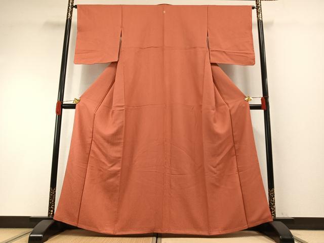 平和屋着物○上質な色無地 珊瑚朱色 正絹 逸品 未使用 AABH4662fy
