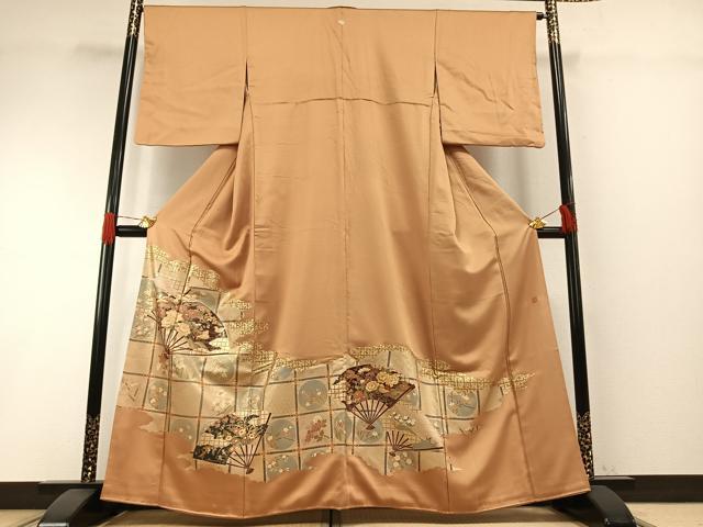 平和屋着物●豪華色留袖　作家物　龍谷　扇面花鳥文　金彩　正絹　逸品　AABH4652fy