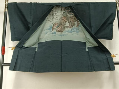 平和屋着物●男性　紬　アンサンブル　褐返色　正絹　逸品　AABH4659fy