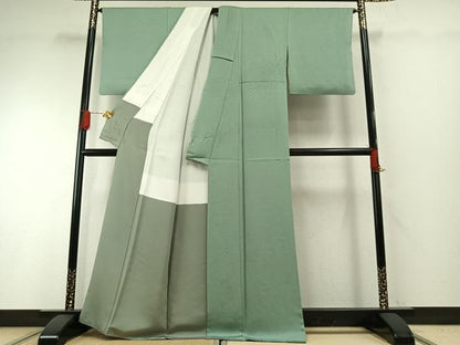 平和屋着物●上質な色無地　紗綾形地紋　薄萌葱色　正絹　逸品　AABH4670fy