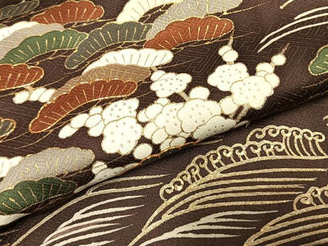 平和屋着物●訪問着　駒刺繍　立波松文　金彩　正絹　逸品　AABH0904fy