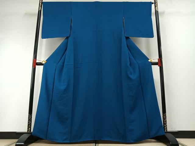 平和屋着物●上質な色無地　花尽くし地紋　藍色　鈴乃屋扱い　正絹　逸品　AABH0908fy