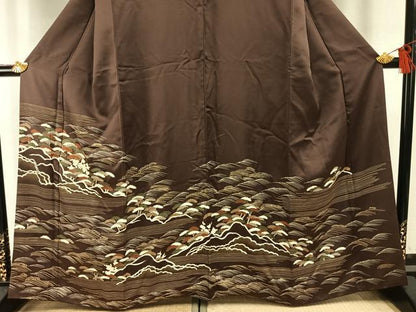 平和屋着物●訪問着　駒刺繍　立波松文　金彩　正絹　逸品　AABH0904fy