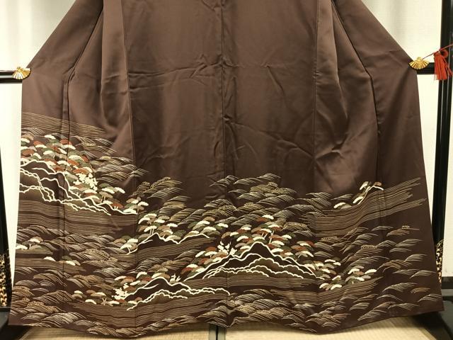 平和屋着物●訪問着　駒刺繍　立波松文　金彩　正絹　逸品　AABH0904fy