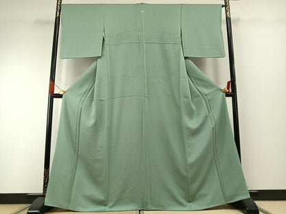 平和屋着物●上質な色無地　紗綾形地紋　薄萌葱色　正絹　逸品　AABH4670fy