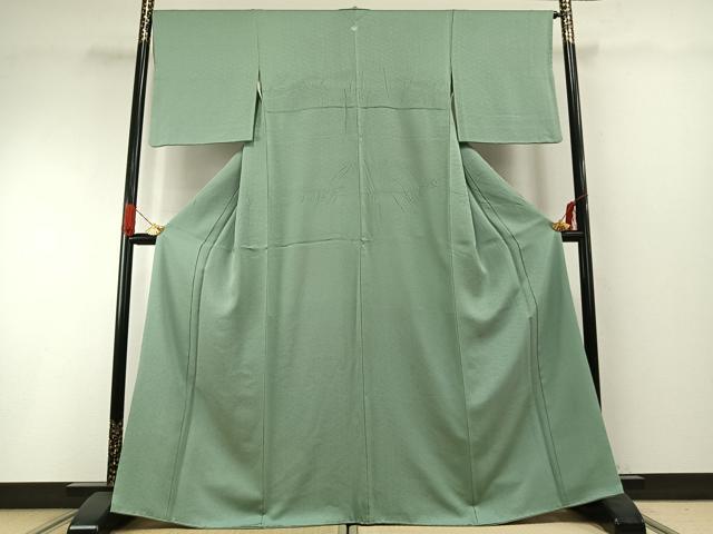 平和屋着物●上質な色無地　紗綾形地紋　薄萌葱色　正絹　逸品　AABH4670fy