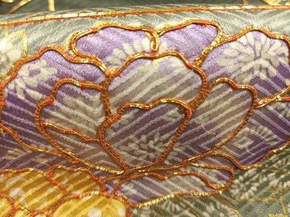 平和屋着物●訪問着　駒刺繍　松竹梅　貝桶扇面花文　金彩　正絹　逸品　AABH4671fy