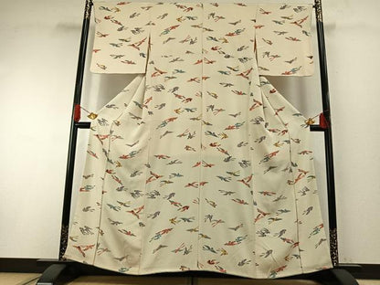 平和屋着物●上質な小紋　型染め　飛鳥文　正絹　逸品　AABH4669fy