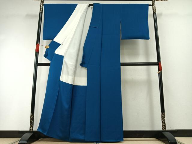 平和屋着物●上質な色無地　花尽くし地紋　藍色　鈴乃屋扱い　正絹　逸品　AABH0908fy