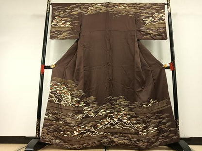 平和屋着物●訪問着　駒刺繍　立波松文　金彩　正絹　逸品　AABH0904fy