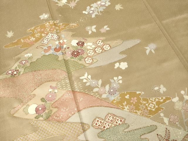 平和屋着物●訪問着　友禅　道長吉祥花文　正絹　逸品　AABH4589ck