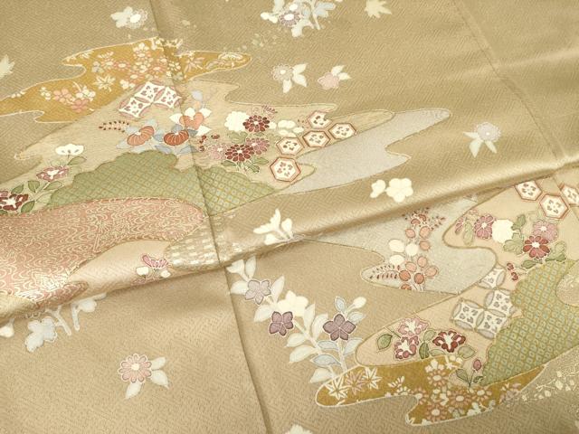 平和屋着物●訪問着　友禅　道長吉祥花文　正絹　逸品　AABH4589ck