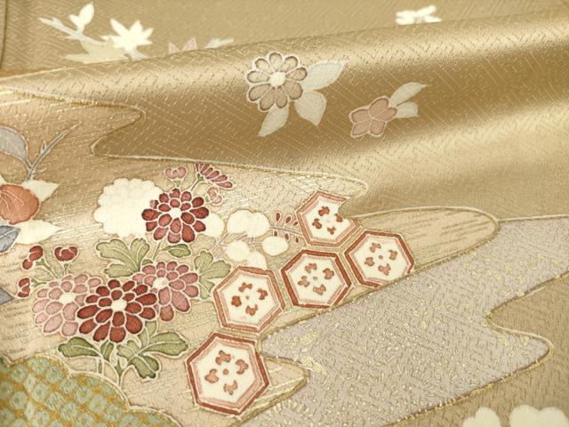 平和屋着物●訪問着　友禅　道長吉祥花文　正絹　逸品　AABH4589ck