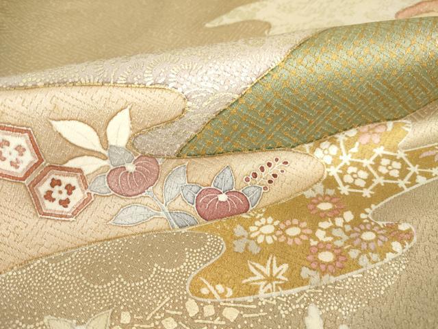 平和屋着物●訪問着　友禅　道長吉祥花文　正絹　逸品　AABH4589ck