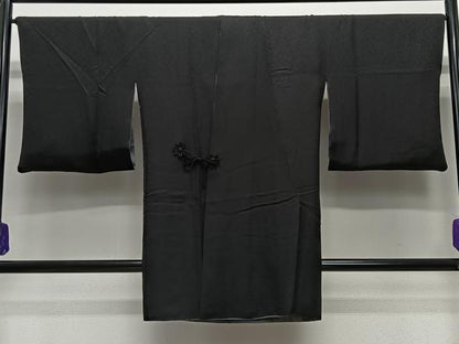 平和屋着物∞道中着　リバーシブル　紬地　格子　黒地　ロング丈　正絹　逸品　CABE4887ua