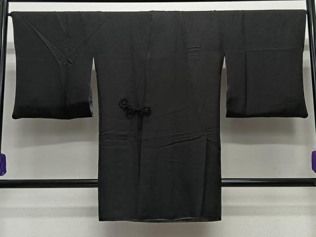 平和屋着物∞道中着　リバーシブル　紬地　格子　黒地　ロング丈　正絹　逸品　CABE4887ua