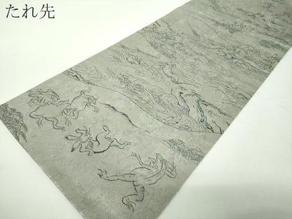 平和屋着物●全景全通柄袋帯　鳥獣戯画　プラチナ引箔二重織　正絹　逸品　DABD1902ps