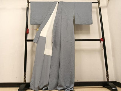 平和屋着物●上質な色無地　幾何学地紋　桔梗鼠色　正絹　逸品　AABH5255ph