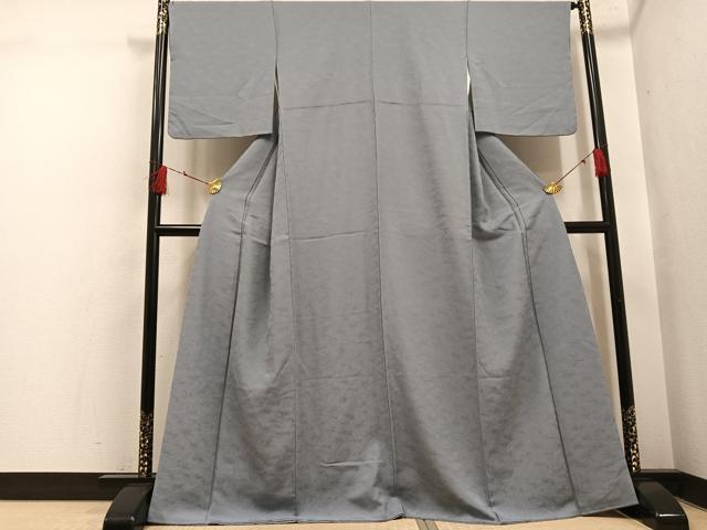 平和屋着物●上質な色無地　幾何学地紋　桔梗鼠色　正絹　逸品　AABH5255ph