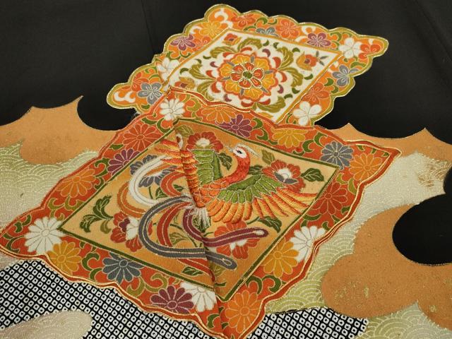 平和屋着物■豪華黒留袖　駒刺繍　菱鳳凰花唐草文　暈し染め　金彩　正絹　逸品　CABD9937ze