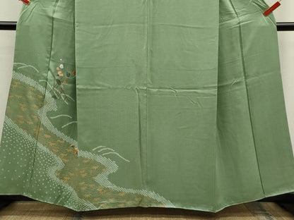 平和屋着物■訪問着　絞り　枝花文　金彩　正絹　逸品　CABD9923ze