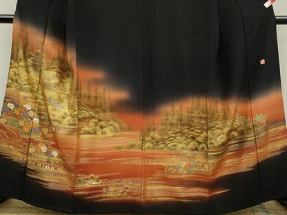 平和屋着物■豪華黒留袖　作家物　鴛鴦風景花文　暈し染め　金彩　正絹　逸品　CABD9931ze